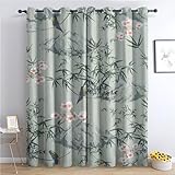 Chinoiserie Orientalische Verdunkelungsvorhänge für Schlafzimmer und Wohnzimmer, Blume, Vogel, grünes Blatt-Design, 168 x 183 cm, 2 Paneele, Ösenvorhänge für dekorative Fensterbehandlungen