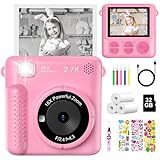 Kinderkamera Sofortbildkamera, 2,4 Zoll 1080P Bildschirm Sofortbildkamera Kinder mit 32GB Karte, 3 Rollen Druckpapier & Farbigen Stiften, Digital KameraKinder Spielzeug, Geschenk für Kinder 3-12 Jahre