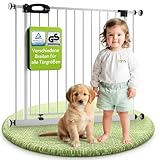 BOMI TÜV GS Siegel Türschutzgitter XXL Merle | Ohne Bohren | 90° Stop | Schließt automatisch | Tuerschutzgitter weiß Metall Selbstschließend | Treppengitter zum Klemmen für Baby | Breite: 73-81 cm