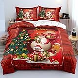 Luowei Weihnachten Bettwäsche 135x200 Weihnachts Rot Grün 3D Bettwäsche Weihnachten Weich Christmas Bettbezug Set 2teilig für Jugendliche Kinder Geschenke mit Reißverschluss und 80x80 cm Kissenbezug
