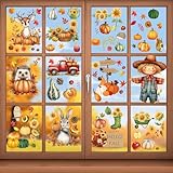 Fensterbilder Herbst,Fenstersticker Thanksgiving,Fensterbilders Selbstklebend Mit Vogelscheuche KüRbis Kaninchen Geeignet FüR Fensterbilde Herbst Basteln 9 Stück