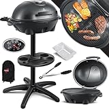 KESSER® elektrischer Elektrogrill 2in1 Tischgrill - Standgrill mit Deckel Standfuß | max. 2400 Watt Thermometer | Antihaftbeschichtung | XXL Grillplatte | integrierte Ablagefläche Elektro-Säulengrill