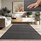 Paco Home Moderner Kuscheliger Wohnzimmer Teppich Kurzflor waschbar flauschig Weich Einfarbig Felloptik zeitlos stilvoll rutschfest pflegeleicht, Grösse:200 cm Quadrat, Farbe:Anthrazit