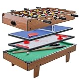 COSTWAY 4 in 1 Spieltisch, Billardtisch & Tischtennistisch & Air Hockeytisch & Tischkicker, Multifunktionsspieltisch aus Holz, perfekt für Spielzimmer, Bars, Partys, für Kinder und Erwachsene