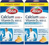 Abtei Calcium 1000 + Vitamin D3 – Für den Erhalt starker Knochen – Hochdosiert, Glutenfrei, Laktosefrei, Gelatinefrei – Vorratspackung – 90 Kautabletten für 3 Monate (Packung mit 2)