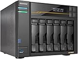 Asustor Lockerstor 6 Gen3 AS6806T 6 Bay NAS Netzwerkspeicher, AMD Ryzen Quad-Core 2.3 GHz, 16GB RAM ECC DDR5, 4 M.2 NVMe Slots, Dual 5GbE & Dual 10GbE Port, USB4 Type-C, Network Attached Storage