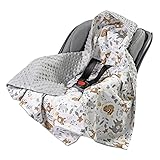 Medi Partners Einschlagdecke Baby Babyschale 100% Baumwolle für Sommer 85x85cm Kinderwagen Kuscheldecke universal Baby Decke Einschlagdecken Babydecke Buggy Autositz (REH mit grauem Minky)