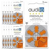 Audilo Hörgerätebatterie 13 Prämie (PR48) | Batterien für Hörgerät [Zink-Luft] [Ohne Quecksilber] [1.45V] 10 Karten von 6 Hörgerät-Batterie | Orangenfarbe