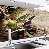 danario Küchenrückwand selbstklebend - Matt - Spritzschutz Küche - versteifte PET Folie - 0,4 mm - Oliven - 60cm x 220cm