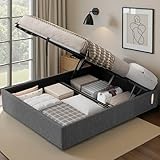 LUXOAK Bett 160x200 cm mit Stauraum und Gasdruckfeder, USB-Anschluss, LED-Nachtlicht, Seitentasche, geräuscharm, einfache Montage, kein Boxspring nötig, grau
