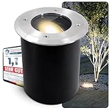 SSC-LUXon JUAVI Bodeneinbaustrahler aussen schwenkbar IP67 - mit LED GU10 6W warmweiß 230V - Bodenspot befahrbar rund rostfrei