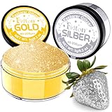 Essbarer Glitzer für Getränke - Fidton 2 Farben Lebensmittelfarbe Pulver Set, Glitzer Essbar für Torten, Fondant Gold, Donut, Edible Glitter für Getränke, Cocktail, Essbares Gold und Silber - 5 g