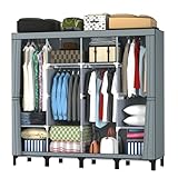 LOEFME Kleiderschrank 170 * 175 * 45cm, Stoffschrank für Schlafzimmer, Kleiderschrank Stoff, Stoffkleiderschrank ​mit 2 Hängenden Schienen