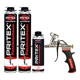 Bauschaum Set 2 x 750ml Pistolenschaum inkl. Schaumpistole + Pistolenreiniger 500ml PU Schaum Montageschaum