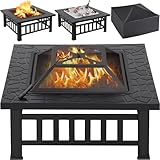 Yaheetech Feuerschale mit Funkenschutz, 3 in 1 Feuerstelle Feuerkorb mit Schürhaken, Fire Pit Feuerschalen für den Garten/Heizung/Terrasse/Camping, Schwarz