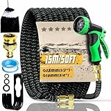 Gartenschlauch 50FT 15M, Strapazierfähiger 3 Lagiger Latex Wasserschlauch mit 3/4 Zoll und 1/2 Zoll Anschluss, Knickfrei und Auslaufsicher, 10-Funktions-Sprühdüse für Gartenbewässerung, Autowäsche