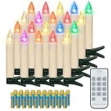 FREEPOWER 20er Weihnachten LED Kerzen Bunt & Warmweiß, Kabellose Christbaumkerzen mit Fernbedienung Timer Flackern Warmweiß, Innen Außen Wasserdicht Weihnachtsbaumkerzen Beleuchtung（mit 20 Batterien）