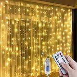 Anpro LED USB Lichtervorhang 3m x 3m, 300 LEDs USB Lichterkettenvorhang mit 8 Lichtmodelle für Partydekoration deko schlafzimmer, Warmweiß, Innenbeleuchtung