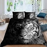 ALABOW 3D Tiger Bettwäsche Set 135x200 cm 2teilig mit Reißverschluss Weiche und Angenehme Schlafkomfort Microfaser Bettbezug Tier Tiger Kinderbettwäsche mit Kissenbezug 80x80 cm