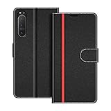 COODIO Handyhülle für Sony Xperia 5 II 5G Handy Hülle, Sony Xperia 5 II 5G Hülle Leder Handytasche für Sony Xperia 5 II 5G Klapphülle Tasche, Schwarz/Rot