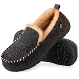 HomeTop Herren Mokassin Hausschuhe Flauschig Klassisch Rutschfest Memory Schaum Innen Außen Pantoffeln Schwarz, 44 EU