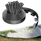Rasenkante, 10 m lange Garteneinfassung mit 40 Heringen, Kunststoff, flexible Rasenkante, Set, Mini-Zaun für Wege, Hof, Blumenbeete, Gehwege, Landschaftsbau, Garten, Blumenbeete (schwarz)