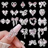 Luxus Rosa Diamant Nagel Charms 3D Butterfly Nail Art Charms Bow Nail Charms Y2k Heart Charms Nägel Zubehör Schmetterling Herz Schleife Nageldesign Edelsteine Strasssteine Glitzersteine Nagelschmuck