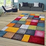 TT Home Wohnzimmer Teppich Bunt Kurzflor Wohnzimmerteppich Meliert 3D Optik Geometrisch, Farbe:Bunt, Größe:60x110 cm