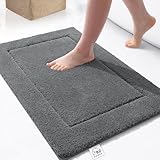 92 Homes Badteppich rutschfeste,weicher Badezimmerteppich Wasserabsorbierend Badematte maschinenwaschbar Badvorleger für Dusche,Badewanne und Toilette - Grau,40 x 60 cm