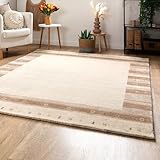 Steffensmeier Gabbeh Teppich Zagros | Wolle, Bordüre Beige, Größe: 90x160 cm Kurzflor Teppich für Wohnzimmer, Ethno Look