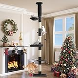 YITAHOME Kratzbaum vom Boden bis zur Decke, 5-stöckig, Katzenkletter-Aktivitätszentrum, Katzenkratzbaum mit Einstellbarer Höhe/Hängematte/Stabilen Plattformen/Baumelnden Kugeln, Dunkelgrau, 281 cm