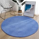 Hearda Rund Teppich, Einfarbig Kurzplüsch Reppich Schlafzimmer, Innenbereich, Runder Teppich, Waschbar, Rutschfest, 80 cm, Blau