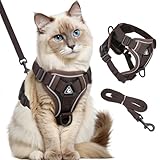 GlasFlength Katzengeschirr mit Leine Ausbruchsicher, Katzenleine mit Geschirr für Katzen Verstellbar Katzen Geschirr Set Cat Harness Softgeschirr für Katze mit Reflektierenden Streifen (Kaffee-M)
