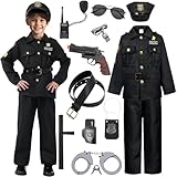 Polizei Kostüm Kinder Polizei Kostüm Jungs Polizei Cosplay Outfit mit Zubehör Faschingskostüme Uniform mit Polizistin Ausrüstung Mütze Handschellen Sonnenbrillen für Karneval Fasching Halloween 023L