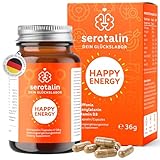 serotalin® ORIGINAL HAPPY ENERGY KAPSELN - Energie, Wohlbefinden & Fokus +Griffonia +Vitamin D3 hochdosiert +B12 +B6 +Phenylalanin +Zink +Chrom +Koffein | 100% vegan & made in Germany | 2 Monate