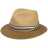 Stetson Romaro Toyo Traveller Strohhut Herren - Sommerhut aus Viskose - UV-Schutz 40+ - Breite Krempe - Mit gestreifter Ripsbandgarnitur - Sonnenhut - Männerhut - Frühjahr/Sommer braun XL (60-61 cm)