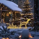 ChefRobot Weihnachtsdeko Rentier mit Schlittern Weihnachtsbeleuchtung Außen ＆ Innen 2700K Christmas Decorations 600lm IP44 Wasserdicht für Weihnachten/Christmas