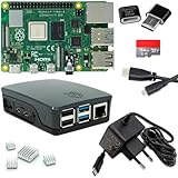 Raspberry Pi 4 4GB Starter-Set | 64GB Micro SD Karte | USB-C Netzteil | Gehäuse schwarz | 4K Micro HDMI Kabel | 4 Kühlkörper | Raspberry Pi 4 Model B 4GB RAM