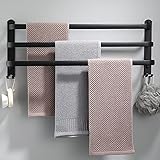 Handtuchhalter, Aluminium Handtuchregal, Wandmontage 3-Stöckig Handtuchstange mit Haken Wasserdicht Rust Badetuch Handtuchhalter für Badezimmer/Küche/Handtuch Halter/Schuhregal (Schwarze, 80cm)