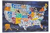 Posterlounge Nummernschild Karte der USA Acrylglasbild von Design Turnpike 21 x 14 cm Bunt Wandbilder Wanddeko