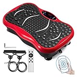 HEALBYBLE Vibrationsplattformplatte Ganzkörpermassagegerät mit Widerstandsbändern & amp;Fernbedienung for Gewichtsverlust durch Fettverbrennung,Hohe Haltbarkeit(Rood)