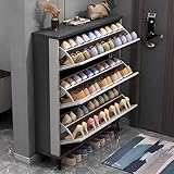 Schuhschrank aus Holz mit Metallbeinen, Schuhregal, Organizer für schmalen Flur, Wohnzimmer, Schuhschrank mit Türen