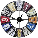 3-in-1 Digitaluhr, Wanduhr, Wandtimer, 23 Zoll runde Antik-Gartenuhr mit Aufklebern, offenes Zifferblatt, Schmiedeeisen, geräuschlose Außenuhr für den Innen- und Außenbereich