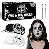 100g Halloween Schminke Schwarz Weiß, Halloween Make Up Set, Kinderschminke Fasching, Bodypainting Farben, Face Paint für Kinder Erwachsene, Joker, Vampir Schminke, Theaterschminke