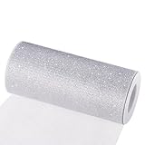 Tüll Dekostoff Tüllband Tischläufer Tischband Tüllnetz für Hochzeit Party Bankett Deko Handwerk 15cm x 22.5m pro Rolle (Silber mit Glitzer)