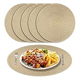 NAKIHOUSE Tischsets Abwaschbar Rund Geflochten Tischset 6er Set, 38cm Rund Platzsets Abwischbar, rutschfest, Hitzebeständig Schmutzabweisend Gold Platzdeckchen für Hochzeit, Restaurant, Küche