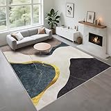 Kunsen Teppich Flur Läufer Schalldämmung Braun Grau 60x90cm, Retro Streifen Design für Wohnzimmer