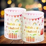 12 Windlicht Tischdeko Einschulung Mädchen - Schulanfang Mädchen, Endlich Schulkind 2025 Deko, Deko Schulanfang Mädchen, Schuleinführung Einschulungsdeko Geeignet für Teelichter oder Kerzen