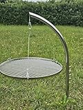 HeRo24 Schwenkgril/Grillgalgen Edelstahl T210 mit 60 cm Edelstahl Grillrost – Grillgalgen mit Erdspieß (3,5 cm Rohr) – Höhenverstellbar & rostfrei – Outdoor Camping Lagerfeuer Grillgestell