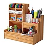 Catekro Schreibtisch Organizer, Stifthalter, Stiftebox, Stiftehalter Schreibtisch mit Schublade für Zuhause, Büro und Schule (Petit-Marron)